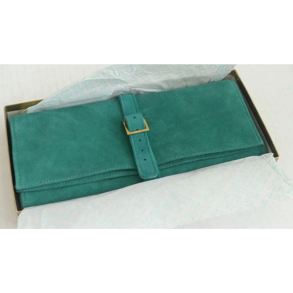 St. Thomas Green Suede Leather Wallet RARE 1960's Estee Lauder Employee Gift NOS